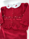 Saída maternidade Macacão Tricot bordado Vermelho Menina