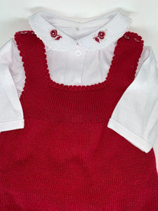 Saída maternidade Macacão Tricot bordado Vermelho Menina